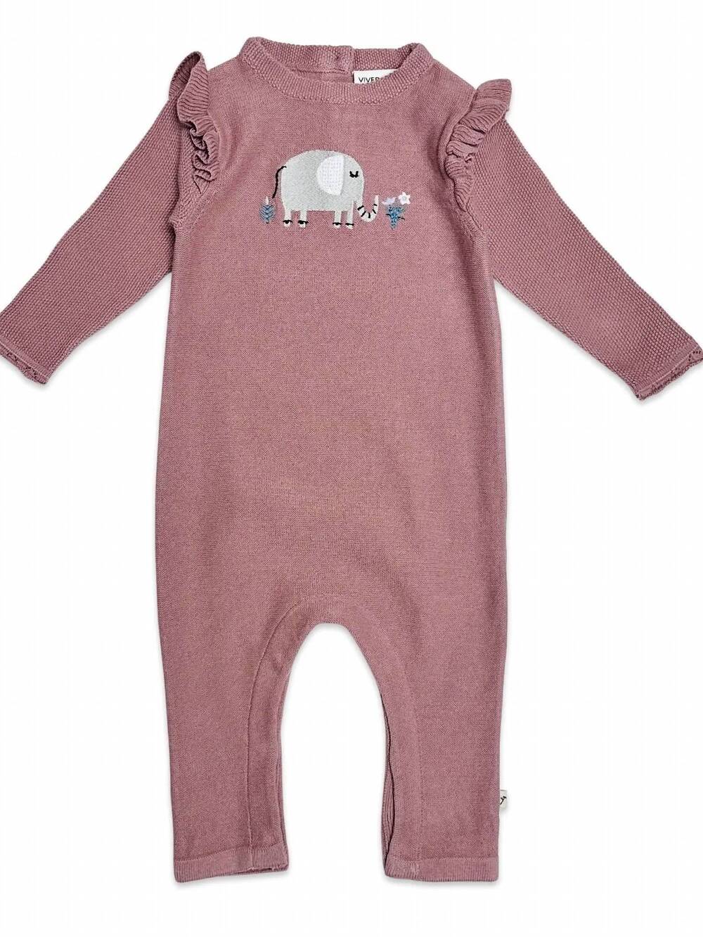 NEW VIVERANO ORGANICS kid's elephant ruffle knit jumpsuit in vintage rose